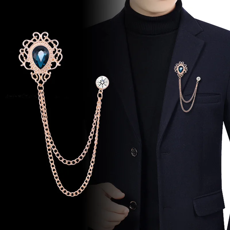 Mens Fashion Vintage - Nuovo vintage nappa catena strass spilla